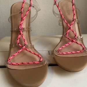 Public Desire pink cord open toe stilleto heels size 6